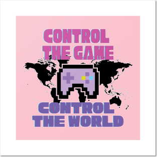 Gaming joysticks in a pixel drawing with tagline, Control the Game, Rule the World Posters and Art